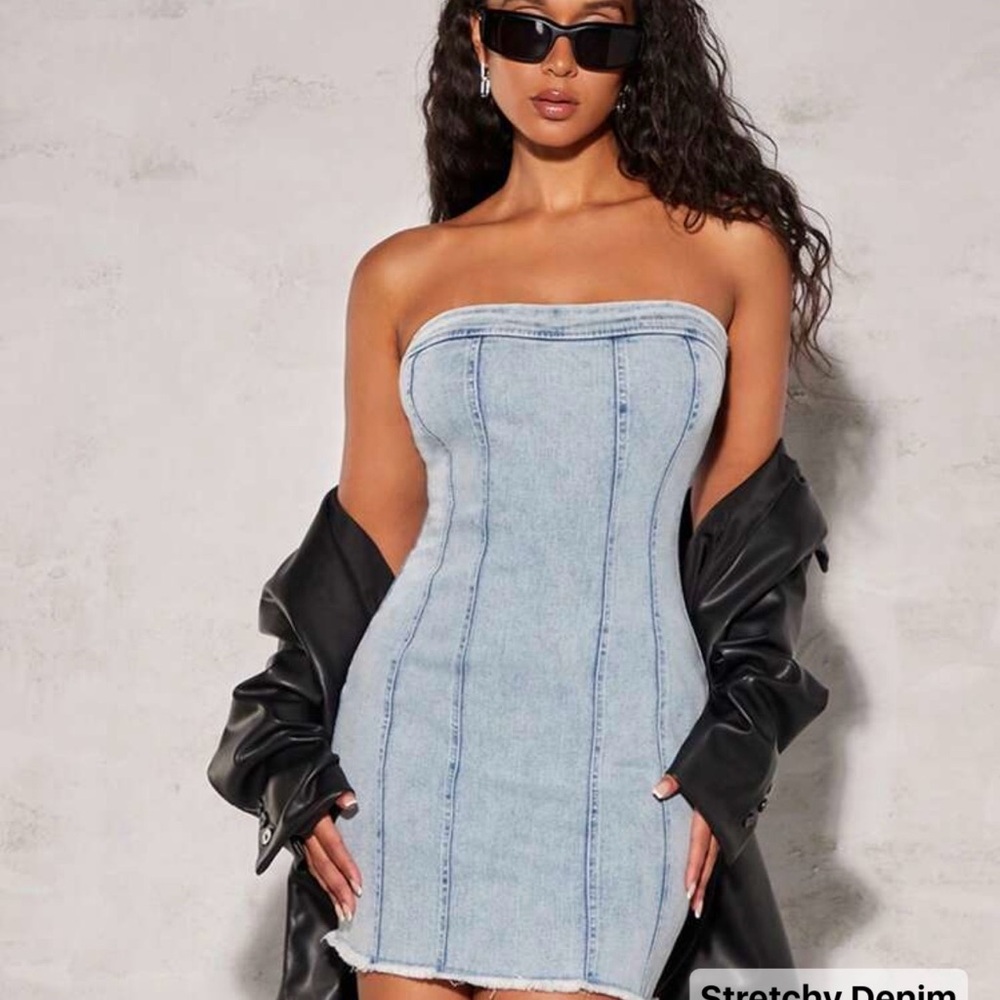 Denim Strapless Bodycon Dress